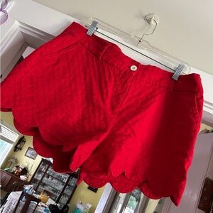 Crown & Ivy Red Scalloped High Waist Shorts